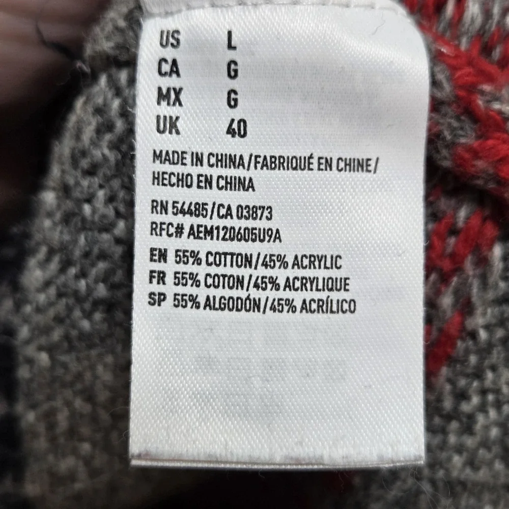 American Eagle Outfitters Sweater Mens Large Gray Fair Isle Crewneck Pullover‎